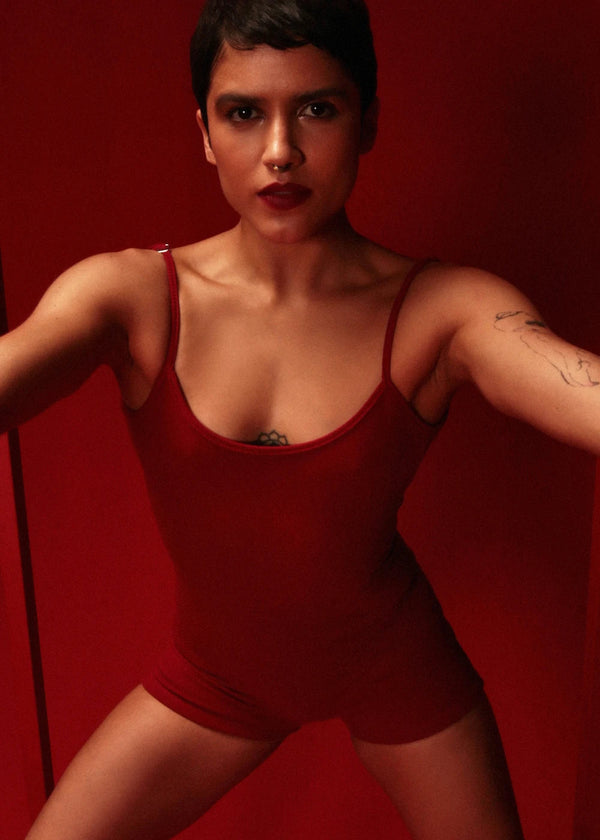 Rolling Monkey Bodysuit - Ribbed Cherry